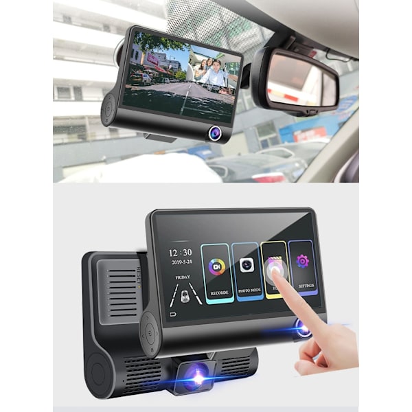 3 i 1 Dashcam och Backkamera Spegel Backspegel Svart