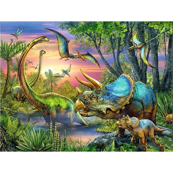 Diamond Painting / Diamantmålning 30x40cm - dinosaurier Skogen multifärg