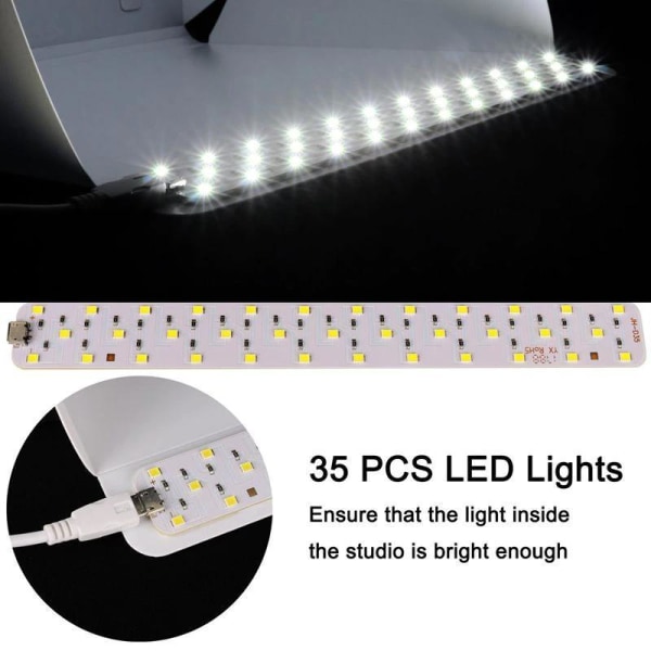 Kannettava valokuvateltta LED-valolla tuotevalokuvausstudio White