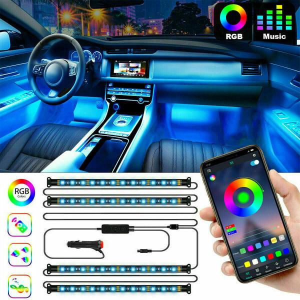 4st RGB LED-list / Ljusslinga för bilen LED-Strip Bluetooth APP multifärg