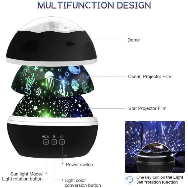 Stjerneprojektor LED Galaxy Light / Natlampe / Stjernelampe Lampe Black