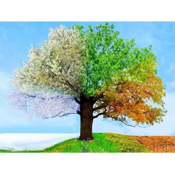 Timanttimaalaus Neliömäiset helmet 50x70 cm 5D DIY Tree Seasons Multicolor