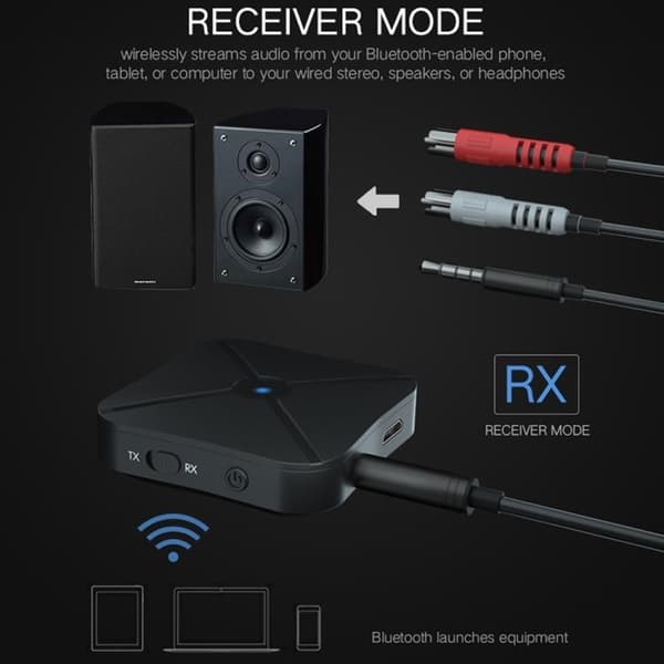 Trådlös Bluetooth 4,2 + EDR Ljudadapter 3.5 AUX RCA Telefon Bil Black