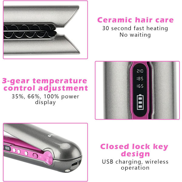 Plattång och Locktång Curler Keramisk med Tre temperaturer Multicolor