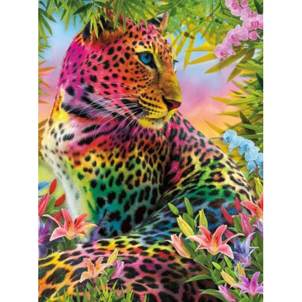Diamond Painting / Diamantmålning 30x40cm - Leopard Färgglad multifärg