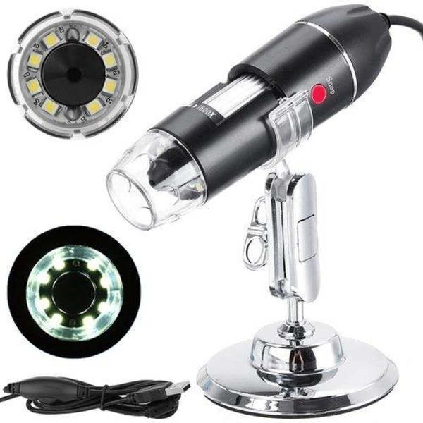 Digitalt Mikroskop USB med 50 till 1600 x Förstoring Zoom Svart