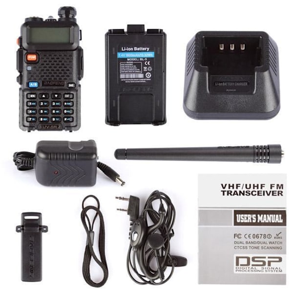 Baofeng UV-5R VHF UHF Dual Band Walkie Talkie Komradio Jaktradio Svart