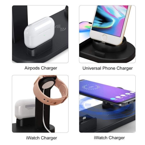 Trådlös QI Laddstation Kompatibel med Apple Watch iPhone Airpods Svart