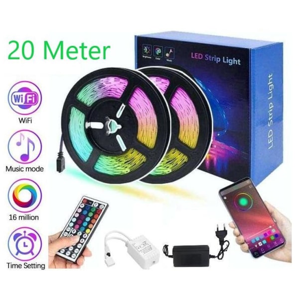 Fleksibel 20m RGB LED strip / Lyssløjfe / LED-Strip Bluetooth APP Multicolor