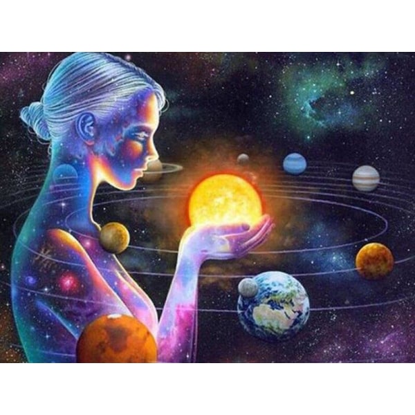 Timanttimaalaus Neliömäiset helmet 50x70 cm 5D DIY Woman Planet Multicolor