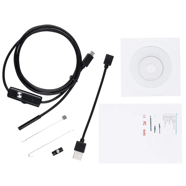 2 meter USB Endoskop Kamera Vattentät IP67 Flexibel Android PC Svart