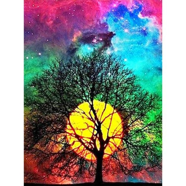 Timanttimaalaus Neliömäiset helmet 50x70 cm 5D DIY Tree Moon Multicolor