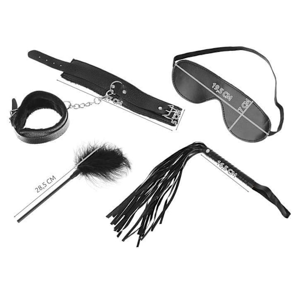 Bondage Kit BDSM med bl.a Handklovar / Ögonbindel / Piska Svart