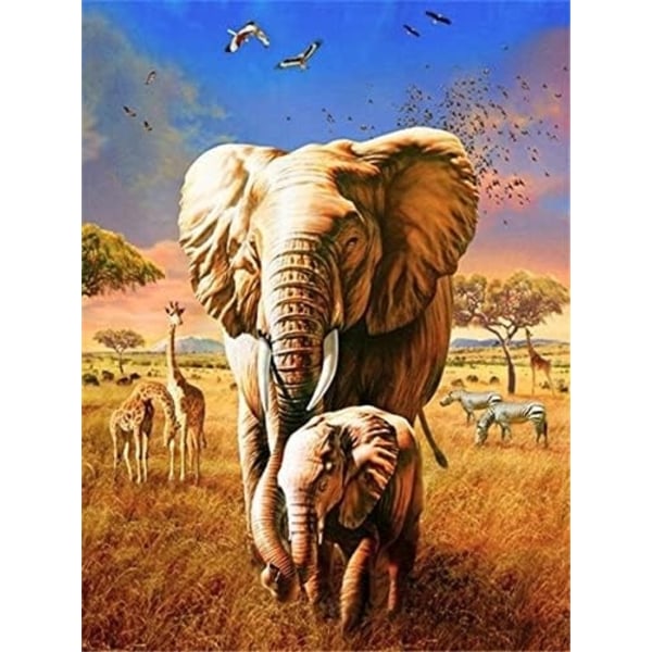 Diamond Painting / Diamantmålning 30x40cm - Elefant Giraff Zebra multifärg
