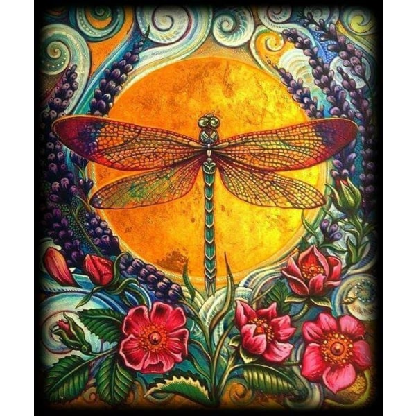 Diamantmaleri Firkantede Perler 50x70 cm 5D DIY Dragonfly Multicolor