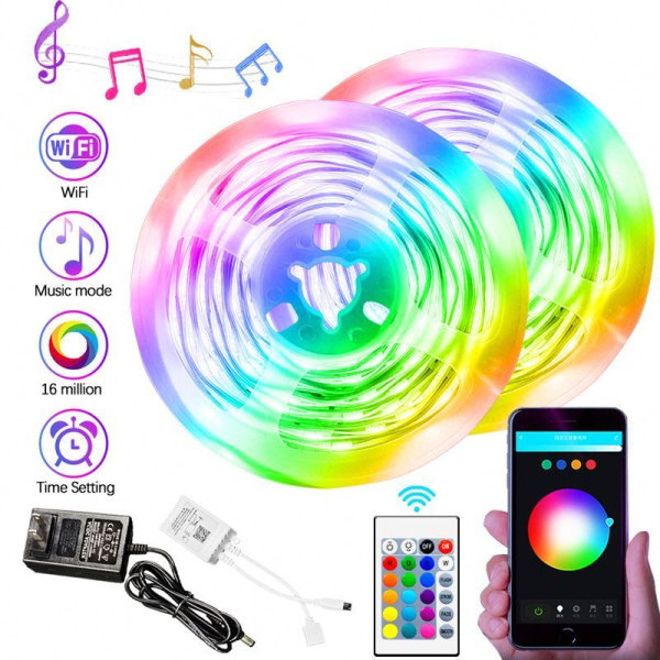 Flexibel 10m RGB LED-list / Ljusslinga / LED-Strip Bluetooth APP multifärg  fbc8 | Multicolor | 310 | Fyndiq