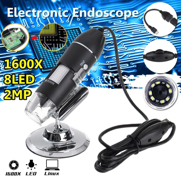 Digitaalinen mikroskooppi USB 50-1600 x suurennuksella Black