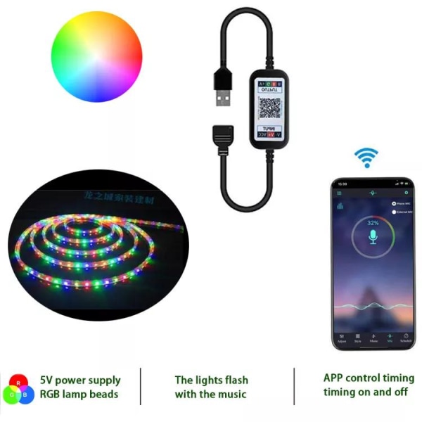 Flexibel 5m RGB Ljusslinga / LED-list / LED-Strip Bluetooth APP multifärg