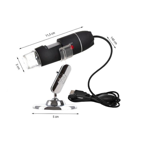 Digitaalinen mikroskooppi USB 50-1600 x suurennuksella Black