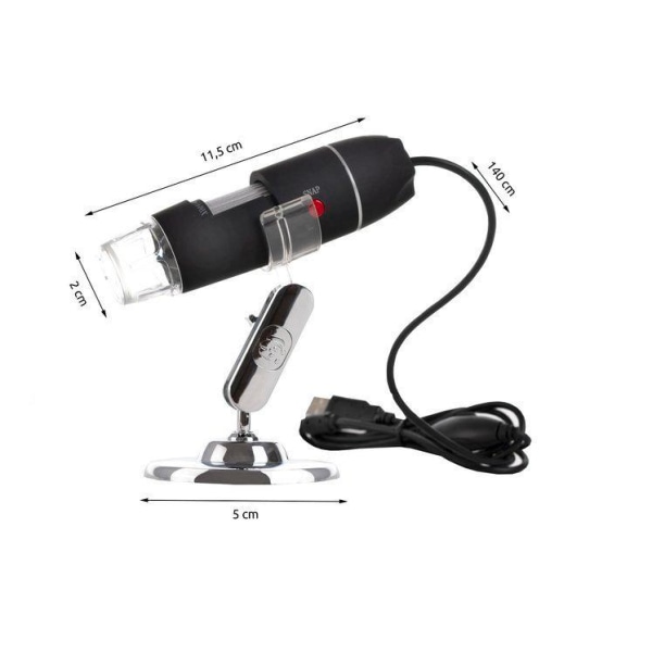 Digitalt Mikroskop USB med 50 till 1600 x Förstoring Zoom Svart