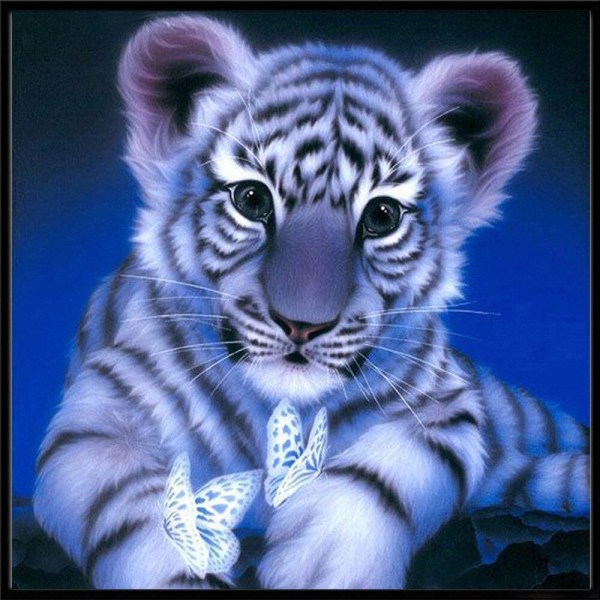 Timanttimaalaus Neliömäiset helmet 50x50 cm 5D DIY Animal Tiger Blue