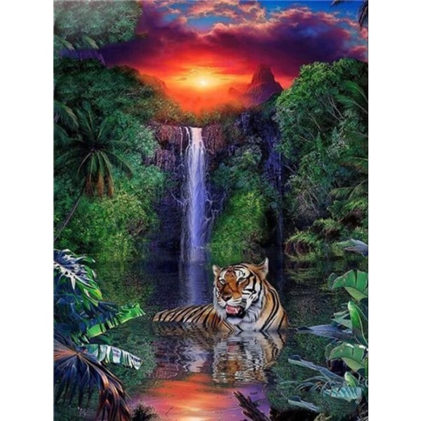 Diamantmaleri Firkantede Perler 50x70 cm 5D DIY Jungle Tiger Multicolor