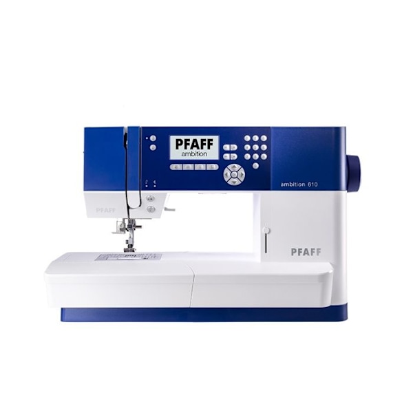 Elektrisk symaskin PFAFF AMBITION 610 - Dubbelmatning IDT - 110 stygn - Blå Vit