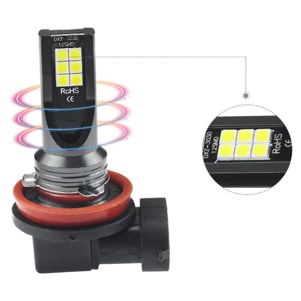 2 stk vanntette H8 H11 24W bilfrontlykter 12 LED tåkelys konverteringssett supersterk pære 6500K