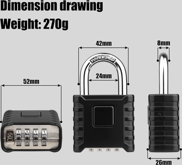 Heavy Duty Combination Padlock, 53mm 4-Digit, Weatherproof, for Outdoor & Garage