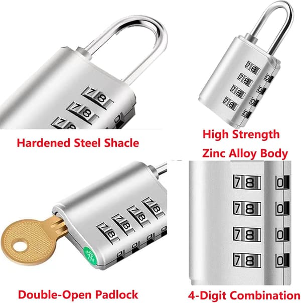 2-pack Combination Padlocks, 4-Digit Resettable Padlock with Keys