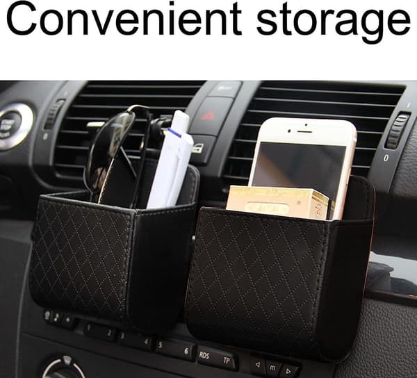 2-delt universel sort PU-læder organizer med krog til mobiltelefon, nøgler og penneopbevaring