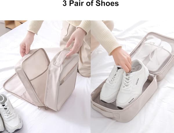 Skopose (beige) for reiser, rommer 3 par sko Reiseveske for