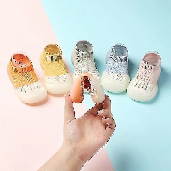 Babysko 0-4 år Baby Første-gangs Sko Drenge Piger Bløde Søde Blandede Farver Elastisk Net Åndbare Sko (6-12 måneder) (rosa) (2 stk/par)