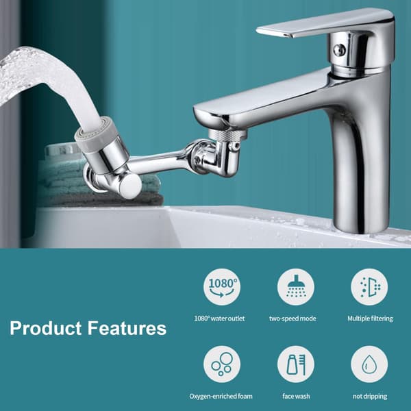 (Silver) 1 pc, 360° rotatable aerator, rotatable extension faucet extender