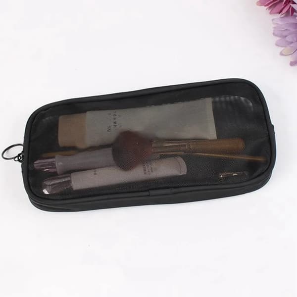 3-pak toilettasker, net-makeuptaske, opbevaringstaske til kvinder, kosmetiktaske i nylon med lynlås, sort