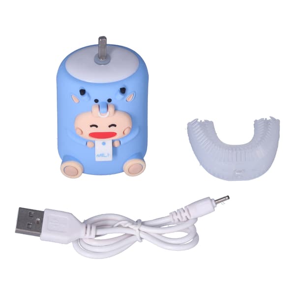 Automatic Toothbrush Vibration U-shaped Waterproof Battery Rechargeable Cute Electronic Toothbrush for Kids Blue