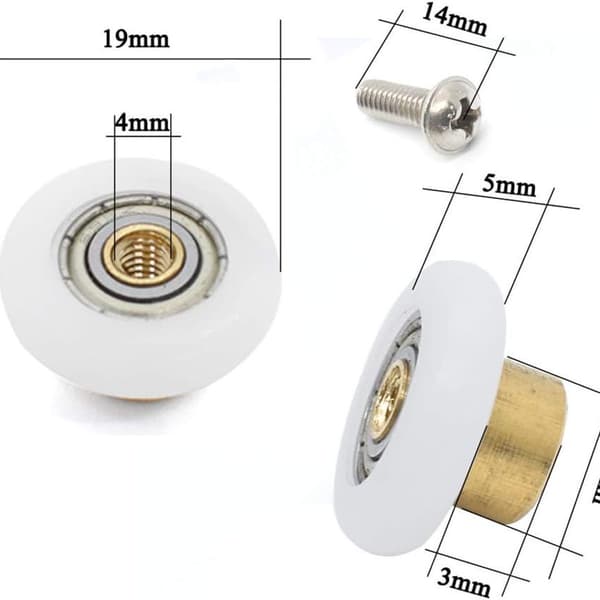 4-pakning 19 mm dusjdørruller - Glidende reservedel KLB