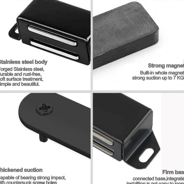 Sæt med 6 skabsmagneter, sort magnetisk rustfrit stål, kraftige, med skruer