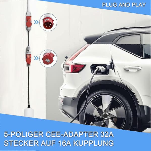 32A to 16A Conversion Adapter Plug for 5-Pin 3-Phase 400V Coupling Socket