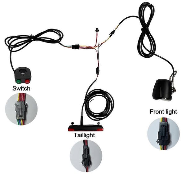 Electric Bicycle Front Rear Light Set 12-72V Ebike Headlight Taillight Connection Cables Kit Cycling
