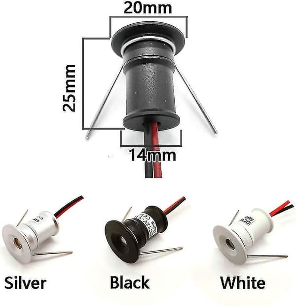 Sorte 9 stk. Mini 12V 1W LED Indbyggede Spotlights IP65, 3000K (120, Varm Hvid).