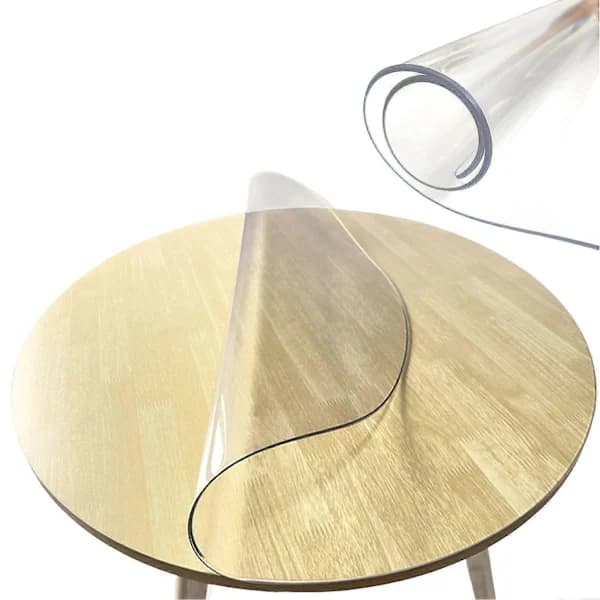 Clear Round PVC Table Cover 2.0mm Thick Waterproof Vinyl Tablecloth for Dining Table Home 100cm 100cm 100cm