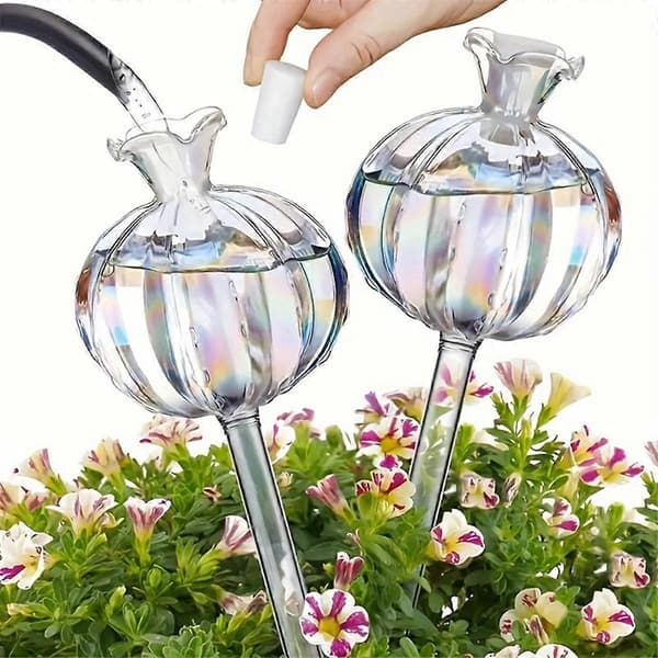 Glass Automatic Watering Globes, Flower Shaped, for Potted Plants - Drip Irrigation