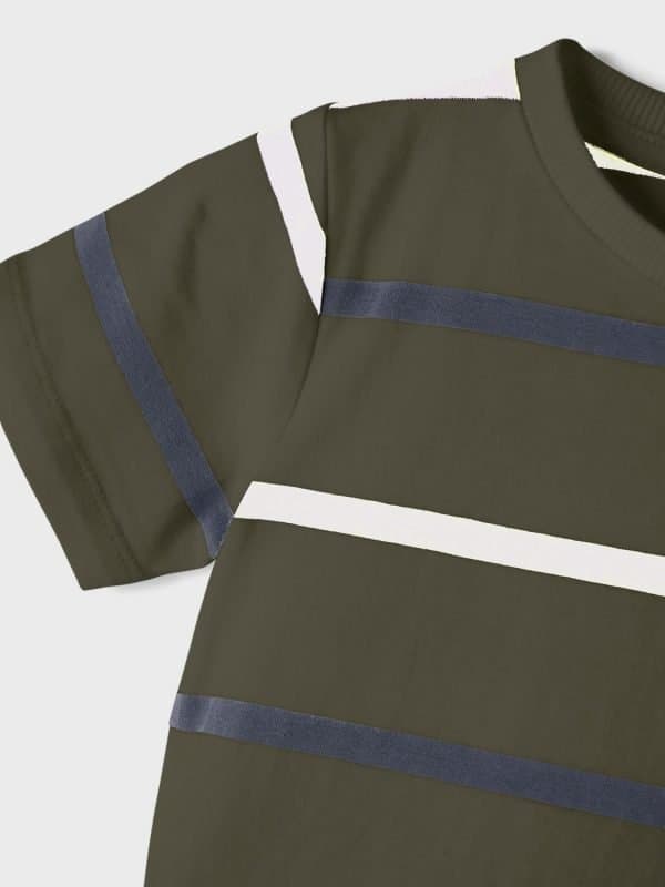 Name it Mini Randig T-shirt, Oliv, Størrelse 110 multifärg