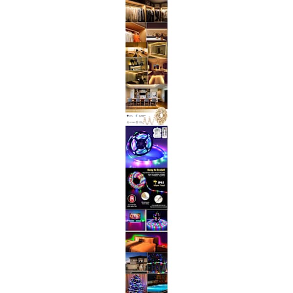 3m Battery Operated LED Strip Lights with Remote Control, 90 LEDs, Waterproof, 8 Modes, Dimmable, Timer, Self-Adhesive, Cuttable (Warm White)