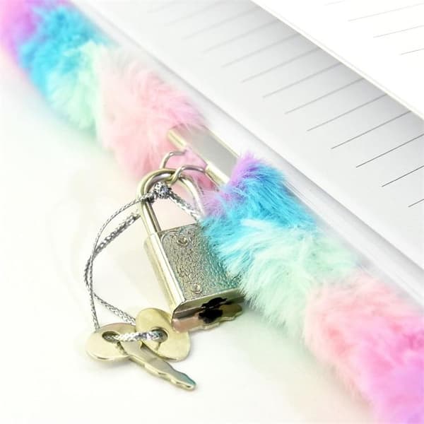 Dagbok med lås, fluffy og stripete multifarge multifärg multicolor