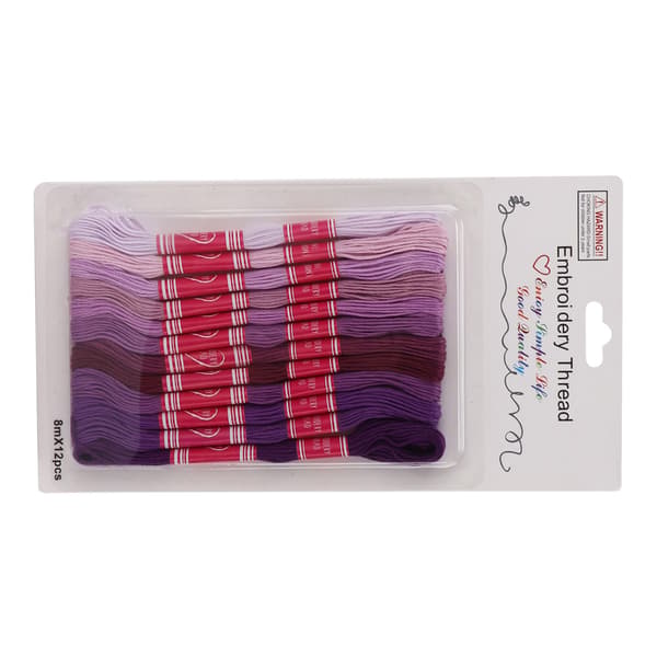 12 stk. broderitråd gradient lys farve polyesterlinje til broderielskere gruppe håndværk (lilla serie)