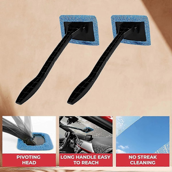 Interior Windshield Cleaner - Long Handle Car Windshield Cleaner Interior Windshield Cleaning Fog Moisture Removal - 2-Pack-FF-