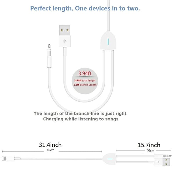 Aux-kabel, Lightning til 3,5 mm AUX-kabel, 2-i-1 lydladekabel