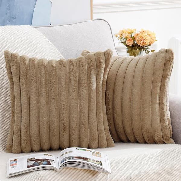 Decorative Pillowcase Set - Fluffy Plush - 2 Pieces - Brown - 45x45 cm - High Quality